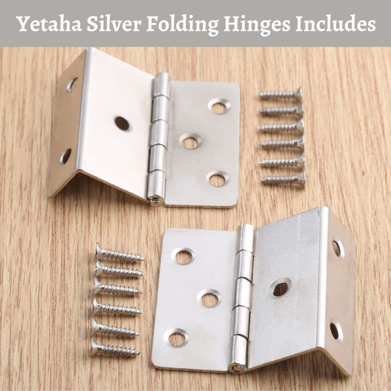Yetaha 2 PCS Three-Folding Hingesï¼ŒVintage Folding Bench Hinge Hardware with 12 Screws, Jewelry Chest for Wooden Box Door Cabinet Wardrobe Suitcase, Silver - Image 2